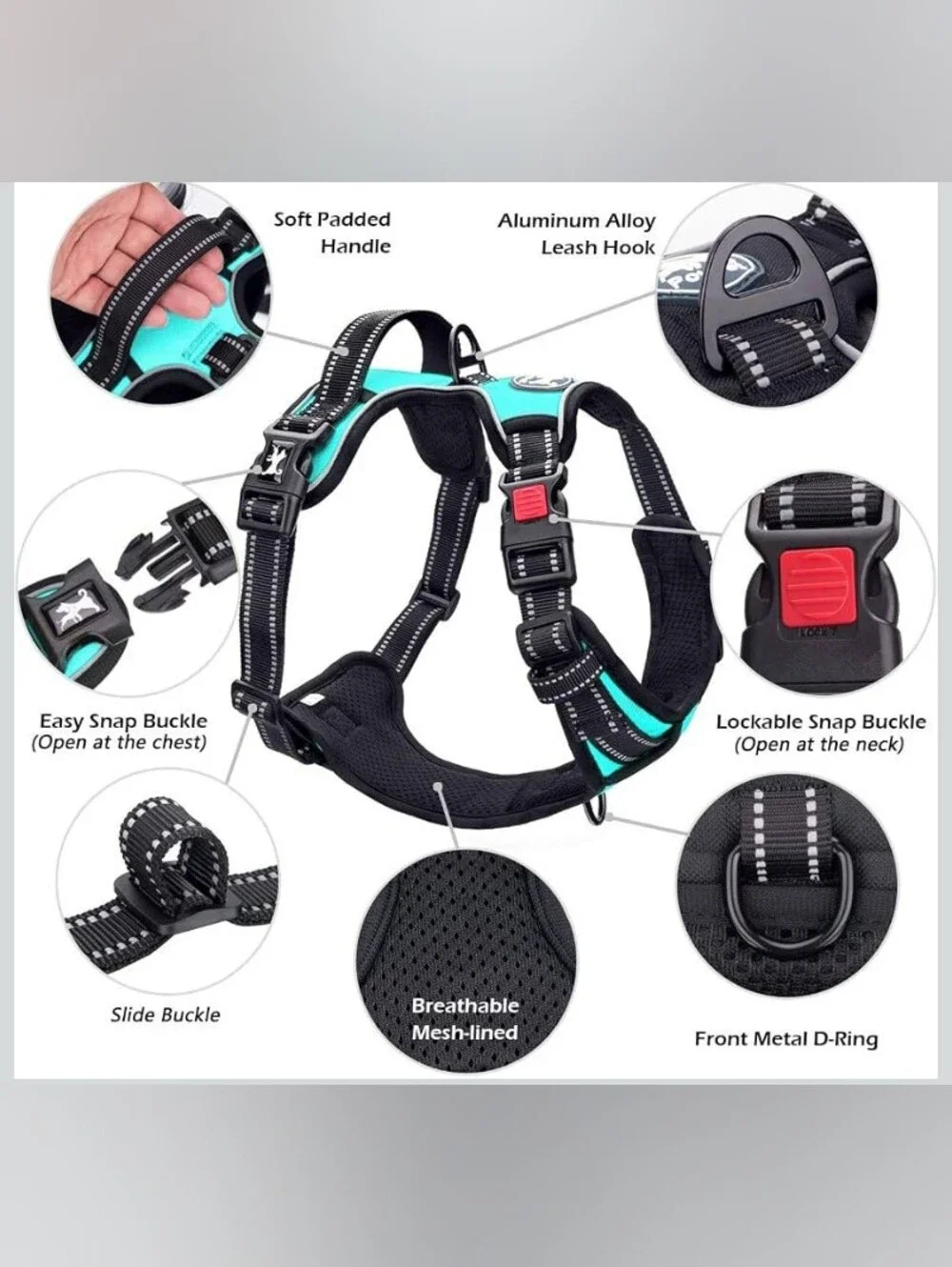 PoyPet No Pull & Choke Free 🐶 Dog Harness Padded Pet Vest Mint Blue Size XS